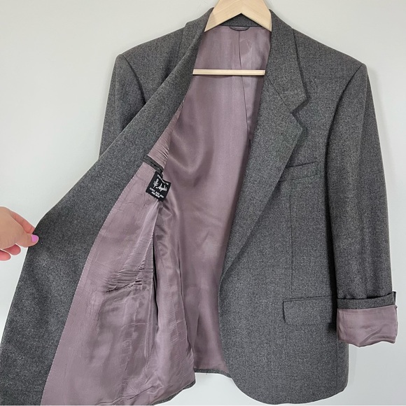 100% Wool Union Made Blazer Vintage Suit Jacket Grey Preppy Oversized Blazer - Picture 8 of 16